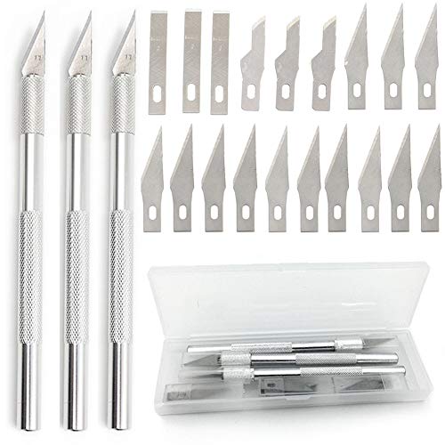 Craft Knife Precision Hoppy Knives Scalpel Pen Carve Stainless Steel for DIY Art Work Cutting,Carving,Cellphone Laptop Repairs Engraving Hand Tools Utility(3 Pcs Sculpture Knives with 19 Pcs Blade) - Thumbnail 7