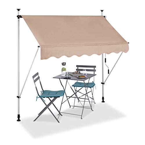 Relaxdays Tenda da Sole, Protezione per Il Balcone, Regolabile, Senza Forare, a Manovella, 200 cm di Larghezza, Beige, 200 x 120 cm
