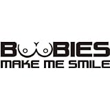 Crawford Graphix Boobies Make Me Smile Rude Funny Symbol Funny Bumper Car Van Bike Sticker Decal (6", Black)