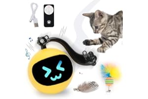 GoldSuccess Interactive Cat Toys for Indoor Cats,Turbo Tail Simulated Mouse Game with LED Remote Control Cat Toy,Electric Automatic Ball, Motion Activate Chirping Moving Yellow