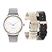 WRISTOLOGY Olivia Womens Rose Gold Crystal Boyfriend Watch Set 3 Straps Grey, Black Beige Leather Bands