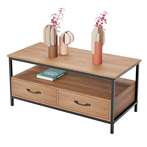 HOMECHO Coffee Table for Living Room, Rustic Cocktail Table with