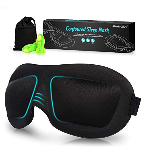 Amazker 3D Sleep, Eye Masks For Sleeping With Ear Plug And Carry Pouch Contoured Shape Ultra Lightweight And Comfortable Sleeping Mask For Travel, Nap, Shift Works, Black (6097777597486)