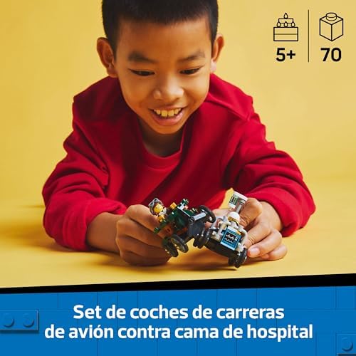 City Pack de Coches de Carreras: Avión vs. Cama de Hospital de Juguete, Autos Locos de Carreras con 2 Minifiguras de Piloto y Paciente, Regalo para Niños y Niñas de 5 Años o Más 60459