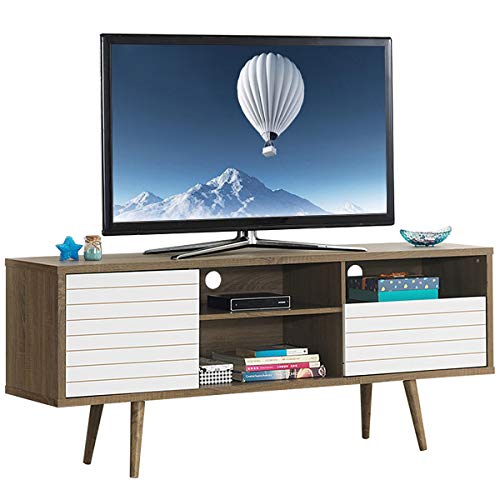 Amazon Com Tangkula Mid Century Modern Tv Stand Wooden Tv Stand