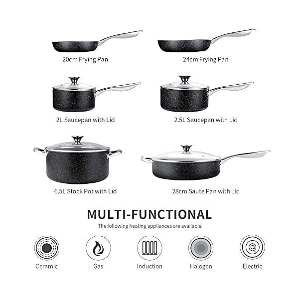 Nonstick-Cookware-Set-Induction-10-Piece-Stone-Derived-Cooking-Pots-and-Pans-with-Lids-Home-Kitchenware-with-Saucepan-Frying-Pan-Stockpot-Oven-Safe-GraniteGift-Box-Included-SKYLIGHT Nonstick Cookware Set Induction, 10 Piece Stone-Derived Cooking Pots and Pans with Lids, Home Kitchenware with Saucepan, Frying Pan, Stockpot, Oven Safe, Granite/Gift Box Included-SKYLIGHT