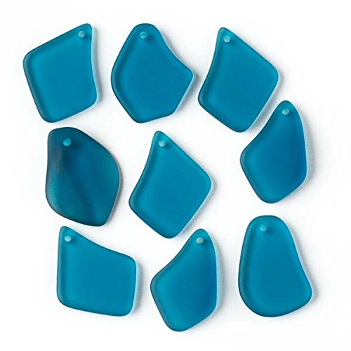 Cherry Blossom Beads Matte Peacock Blue Cultured Sea Glass approximately 15x25mm Top Drilled Free Form Pendants - 9 Assorted Pendants per Bag