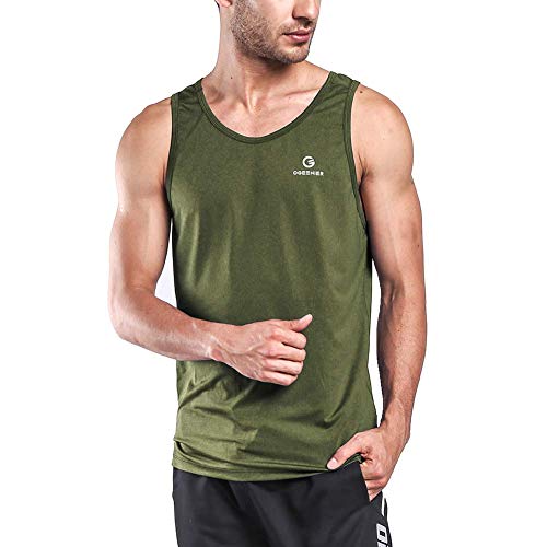 Ogeenier Men's Training Quick-Dry Sports Tank Top Shirt for Gym Fitness,Green,Blue,Red,L - Thumbnail 3