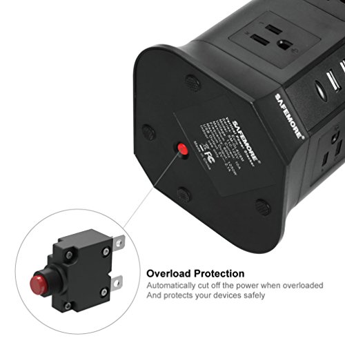 SAFEMORE Smart Power Plug Surge Protector Power Strip Tower 8-Outlet 4-USB Desktop Charging Station Multiple Plug Outlets with 6.5ft/2M Long Power Cord 110V Outlet Tower (Black)