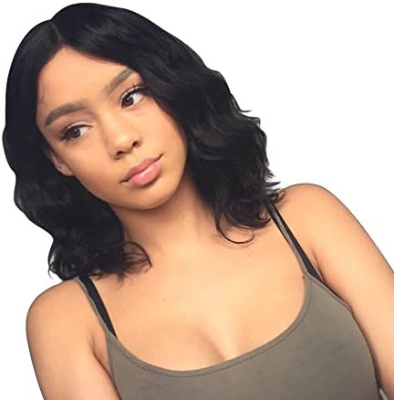 KeLang Brazilian Virgin Human Hair Lace Front bob Wigs for Black Women Short Body Wave Pre Plucked Human Hair Wigs With Baby Hair And Bleached Knots 130% Density Natural Black color (Lace Front 10)