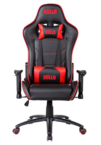 HULLR Gaming Racing Computer Office Chair, Executive High Back GT Ergonomic Reclining Design with Detachable Lumbar Backrest & Headrest (PC PS4 XBOX Laptop) (Black/Red)