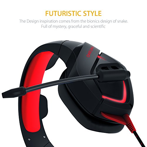 PC Gaming Headset, MillSO K1 Stereo Bass Surround Over-Ear Headphone with Adjustable Microphone, 3.5mm Audio Jack Y Cable Adapter, LED Light and Volume Control for PS4 Xbox one PC Nintendo Switch--Red - Thumbnail 5
