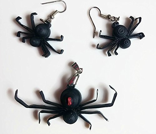 Quilling Paper Spider Jewelry for Women Handmade Halloween Necklace and Earrings