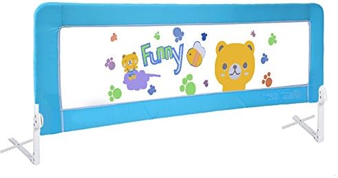 Baby Bed Rail Children Extra Long Bed Guard Toddler Safety Fold Down Bedrail Potable Stop Falling Blue Pink Color (58" inches, Blue)
