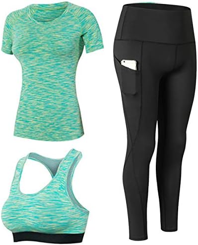 Yoga Shirts and Running Sport Bra and Leggings 3 Pack Set for Women