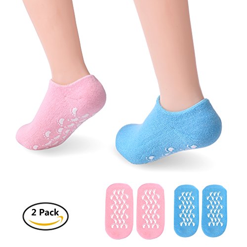 Moisture Socks Gel Moisturizing Spa Soften Silicone Socks Moisturize Cracked Skin Care and Soften Repair Feet, 2Packs, Blue and Pink