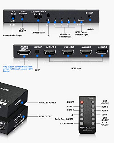 Hdmi Switch With 7 1 Audio Extractor Koopman 4k 60hz 4 Port Hdmi Switch Box With Hdmi