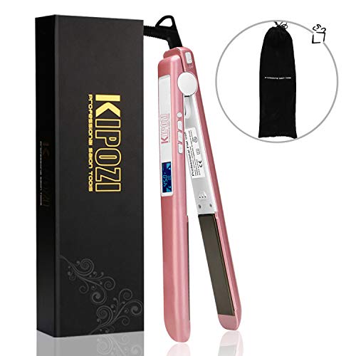 KIPOZI 1 Inch Hair Straightener, Professional Titanium Flat Iron with Dual Voltage, Instant Heat Up Adjustable Temperature Anti Frizz for All Hair Types, LCD Display Rose Gold