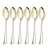 6 Piece Dinner Spoon Set 7.2-inch Stainless Steel Table Spoons Flatware Silverware Sets Cutlery Utensils Dinnerware Service for 6 Dishwasher Safe (Gold)