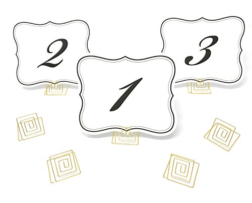 CB Accessories Set of 20 Wire Place Card Holder Stands with White Cards for Weddings, Dinner Parties, Table Top Numbers, Food Signs (Gold) - Thumbnail 4