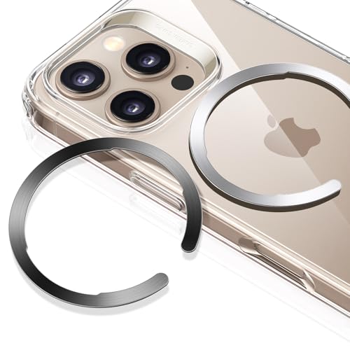 ESR for MagSafe Sticker, MagSafe Ring Magnet, 2 Pack Magnetic Metal Ring for Phone case,Universal Magnetic Wireless Charger Conversion Kit for iPhone 16/16e/15/14/13/12, Galaxy S24/S23, Black & Silver