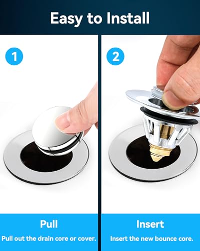 Magichome Pop Up Sink Plug Replacement for 34-45mm Drain Holes, Universal Wash Basin Plug with Built-in Strainer, Brass Anti-Rust Pop Up Stopper for Bathroom Sink