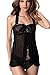 SEXYHUT Women Sexy Halter Lingerie Straps Chemise Babydoll Sleepwear Outfits,Free Size (Black)