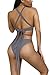 Kisscy Womens Crisscross Bandage Cut Out one Piece Swimsuti Monokini Bikinis ,High Neck Grey ,M(US2-4)