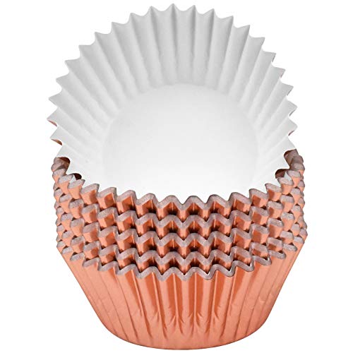 Jinlaili 100PCS Foil Metallic Cupcake Liners, Foil Baking Cups, Cupcake Paper, Baking Cases, Cupcake Wrappers, Muffin Cases Paper, Cupcake Liners for Wedding Birthday Christmas Party (Rose Gold)