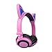 Cat Ear Headphones, KOMRT Blinking Kids Headphones Fashion Glowing Cosplay Headset, Foldable Over-Ear Gaming Headsets with LED Light for Girls, Children, Compatible for iPhone 6S,Android Phone,PC