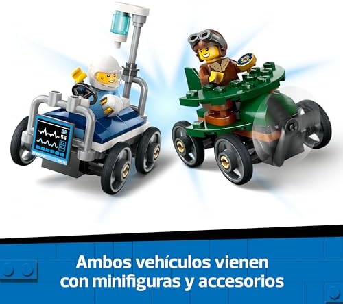 City Pack de Coches de Carreras: Avión vs. Cama de Hospital de Juguete, Autos Locos de Carreras con 2 Minifiguras de Piloto y Paciente, Regalo para Niños y Niñas de 5 Años o Más 60459