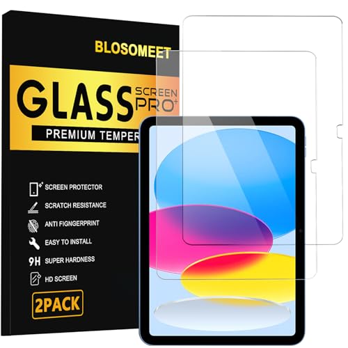 BLOSOMEET 2 Pack Screen Protector for iPad 11th A16 2025 & 10th Generation 10.9 Inch 2022, HD Clear 9H Hardness Tempered Glass [Face ID & Apple Pencil Compatible] Ultra Sensitive Case Friendly