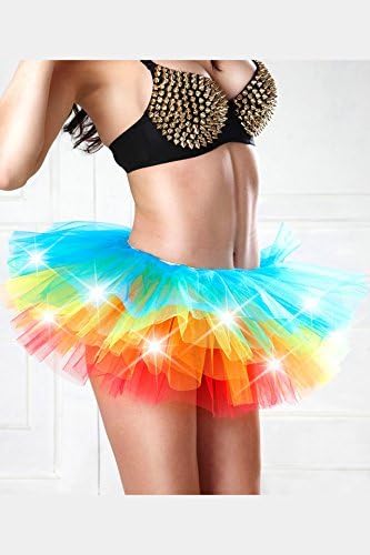 LED Neon Tutu Light Up Mini Rainbow Short Skirt Party Stage Show Club for Women