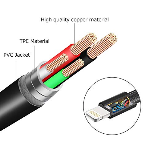 Lighting to 3.5 mm Headphone Jack Adapter Male Aux Stereo Audio Cable for Phone X 8 7 Plus Support OS 10 11 12,Braided Nylon Car Aux Cable Cord Home Stereo Cable 3ftï¼ˆBlackï¼‰