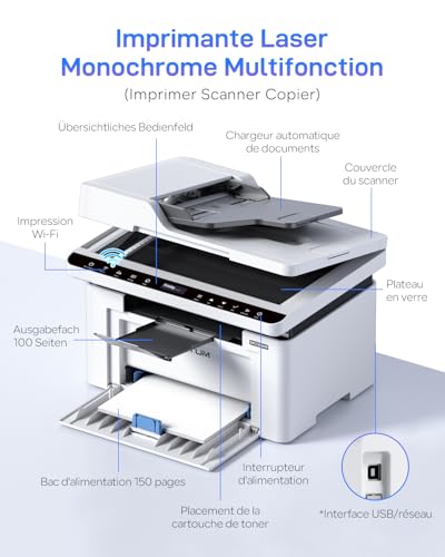 PANTUM BM2309AW Multifunction Laser Printer, Black and White, Print, Scanning, Copy 3in1 with ADF, WLAN & USB, A4, 20 ppm, Airprint/Mopria APP