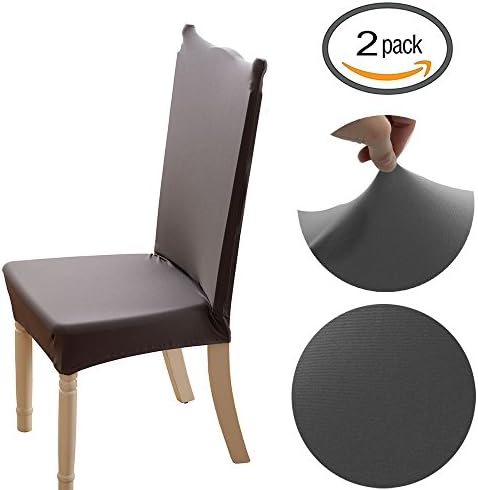 Kukcone Fit Stretchy Washable Short Dining Chair Covers Removable Wrinkle Resistant Quick Installation Protect Seat Slipcover For Home Decor, Dining Room,Hotel,Ceremony (2, Gray)
