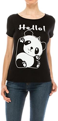 Panda Graphic Tee Cap Sleeve (Black, Large)