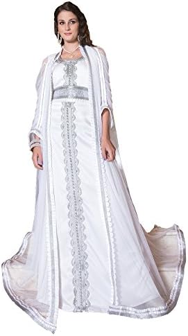 Kolkozy Fashion Women's Moroccan Long Sleeve Wedding Caftan White