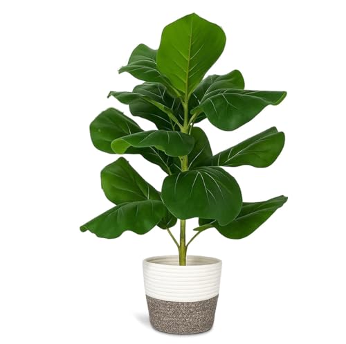 ORCHID M®Artificial Fiddle Leaf Fig Trees, Tropical Theme Artificial Ficus Lyrata Fake Potted Plant with Cotton Rope Baskets for Home Office Bedroom Decoration Gifts(82cm)