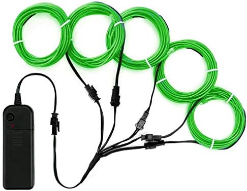 Skytam El Wires, 5x1M Neon Lights Battery Powered Glowing Strobing Dance Party Costume Decor Light Flexible EL Rope Neon Sign Waterproof LED Strip with Controller Indoor/Outdoor Decorations (Green)