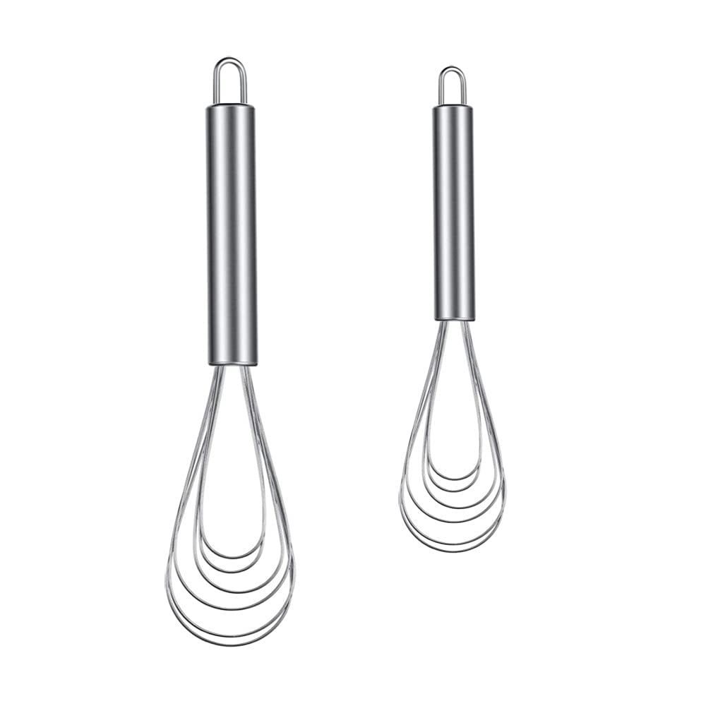 Xzhixiao 2-Piece Flat Wire Egg Whisk Set - Stainless Steel - 8 Inch & 10 Inch