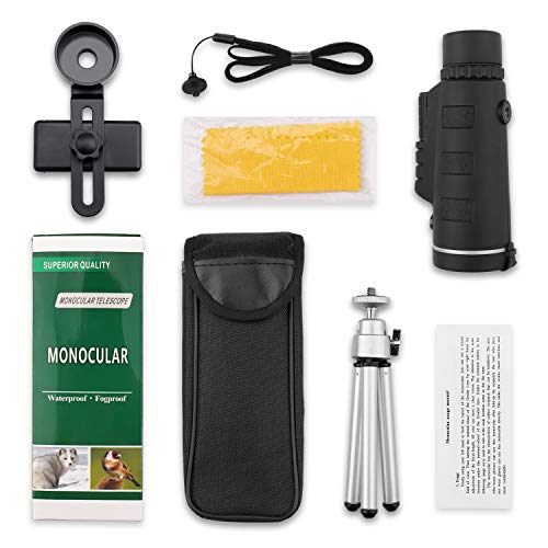 Monocular Telescope High Power 40x60 - CE Optics High Powered BAK4 45 Degree Angled Eyepiece Telescope with Smartphone Tripod and Mount Adapter for Target Shooting, Birdwatching, Wildlife Scenery