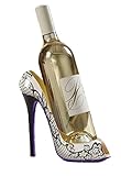 High Heel Shoe Wine Bottle Holder Stylish Wine Gift Baskets Accessories For Housewarming Engagement and Other Occeassions - Holds One 750 ml Wine Bottle - White Design Print - Brand: Ideas In Life