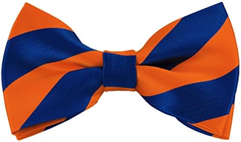 Vincent Apparel Collegiate Stripe Pre-Tied Bow Ties (Multiple Colors) (Orange and Royal Blue)