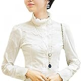 HKJIEVSHOP Victorian Fitted Casual Sheer Chiffon Lace Blouse Shirt Top