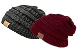 Trendy Warm Chunky Soft Stretch Cable Knit Slouchy Beanie Skully, Gift Set Burgundy & Charcoal, One Size