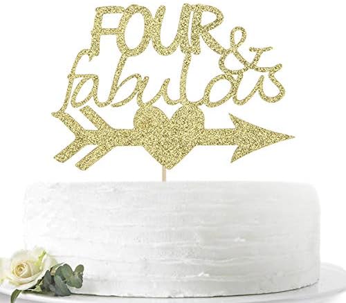 Amazon Com Gold Glitter Four Fabulous Cake Topper With For 4th