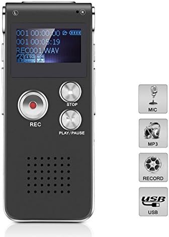 Digital Voice Recorder, 8GB Memory Protable Rechargeable Sound Audio Recorder Dictaphone, Multifunctional MP3 Player with Built-in Speaker for Meeting, Class, Lectures or Interviews (Black)