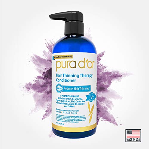 PURA D'OR Hair Thinning Therapy Conditioner - Strengthening, Clarifying & Moisturizing Cleanser - For Fuller Volume, Added Moisture, And Softer Hair, Men & Women, 16 Fl Oz (Packaging may vary)