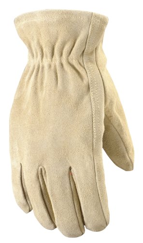 Wells Lamont 1070M Ranch Suede Split Cowhide Work Gloves, Jersey Lined, Straight Thumb, Double Shirred Wrist, Medium